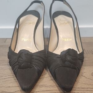 Christian Louboutin Black Satin Heels with Pointed Toe - Size36 /US6